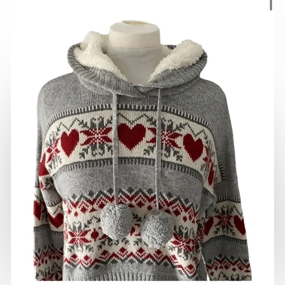 Anthropologie Tops - Anthropologie Kaisley Hooded Cropped Sweater with Pom-poms Size Medium